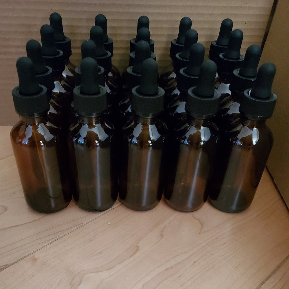 20 Amber Glass Storing Bottles Steam Eye Dropper Tincture Oil 2 OZ New